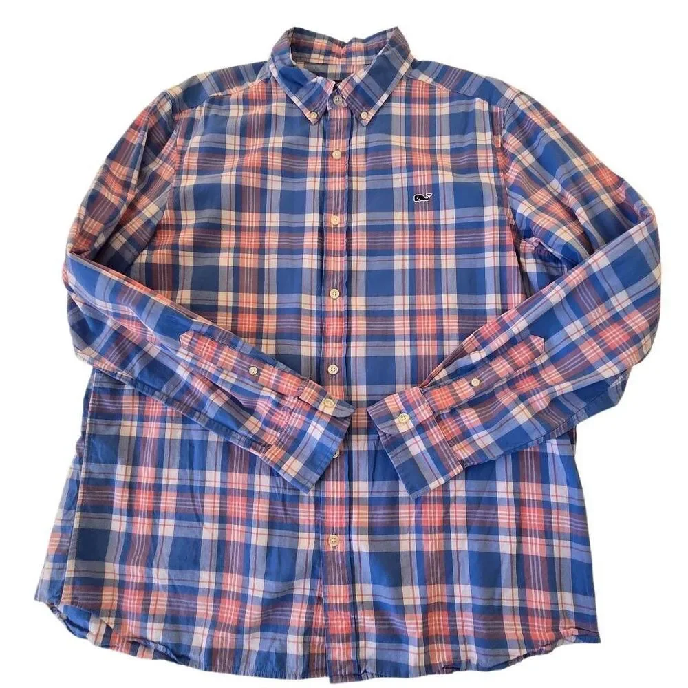 Vineyard Vines Mens Plaid Cotton Button Down Whale Shirt Multicolor Large - Picture 6 of 7